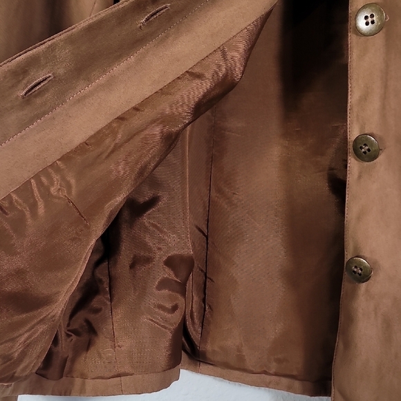 Vintage Faux Suede Fringe Jacket Brown Tan Size 12 Boho Western Y2K Blazer - Picture 7 of 12